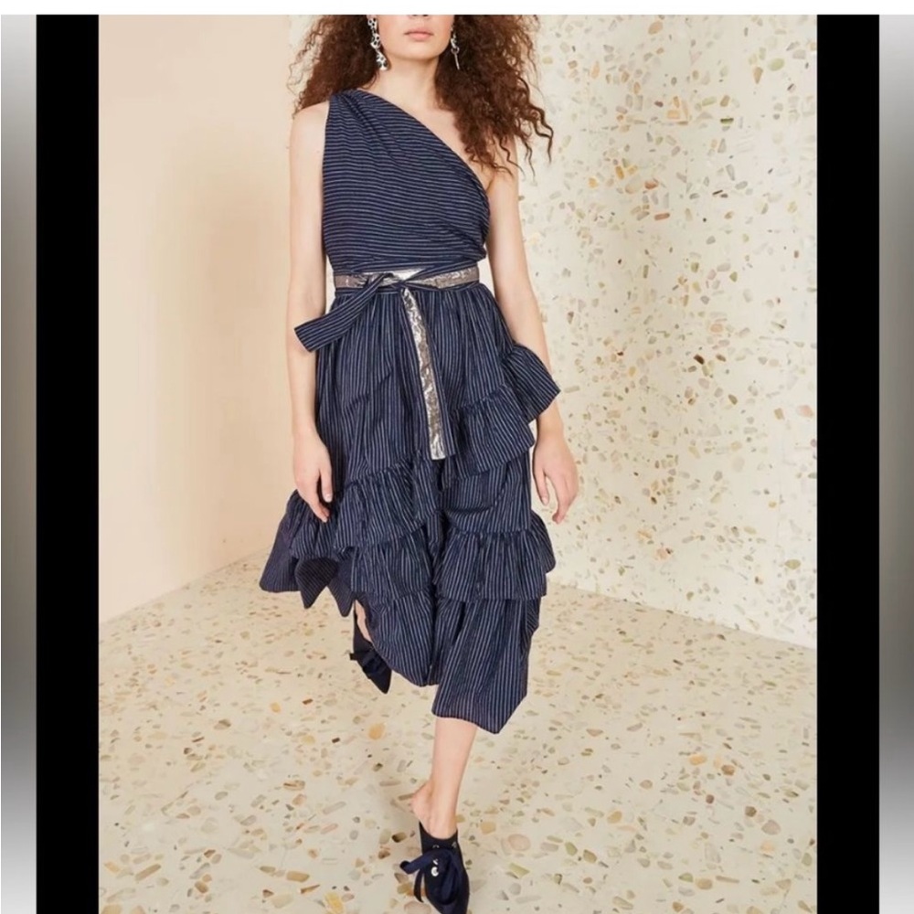 💛 Ulla Johnson Amber Striped One Shoulder Tiered Dress